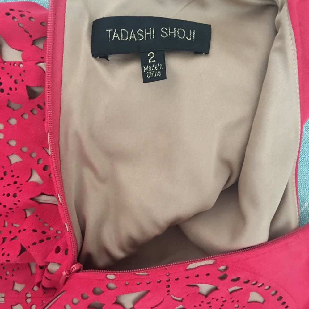•Tadashi Shoji• Bright Pink Laser-Cut Sheath Dress - Picture 4 of 4